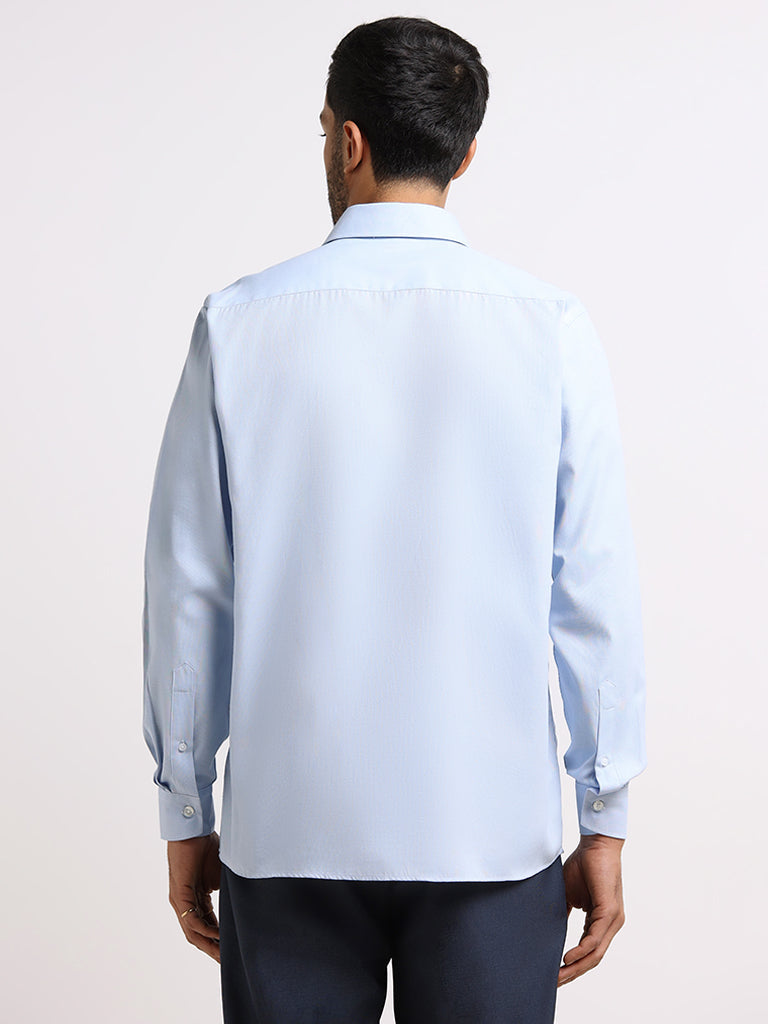 WES Formals Blue Cotton Relaxed Fit Shirt