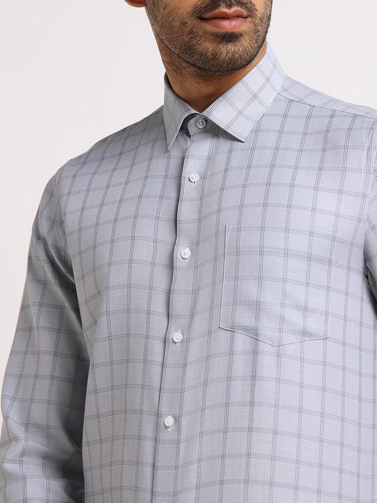 WES Formals Grey Cotton Blend Slim Fit Shirt