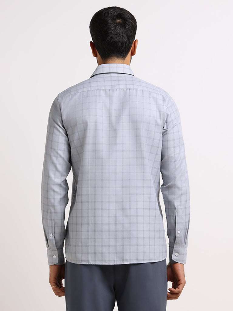 WES Formals Grey Cotton Blend Slim Fit Shirt