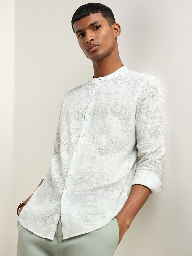 ETA Green Printed Grandad Cotton Resort Fit Shirt