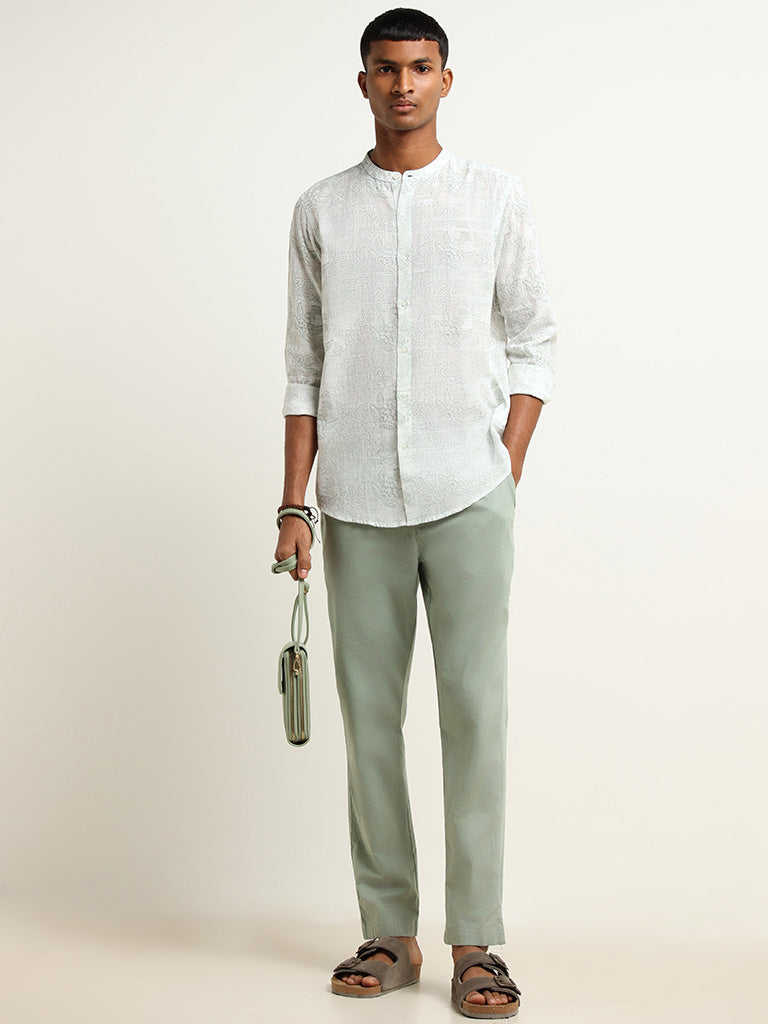 ETA Green Printed Grandad Cotton Resort Fit Shirt