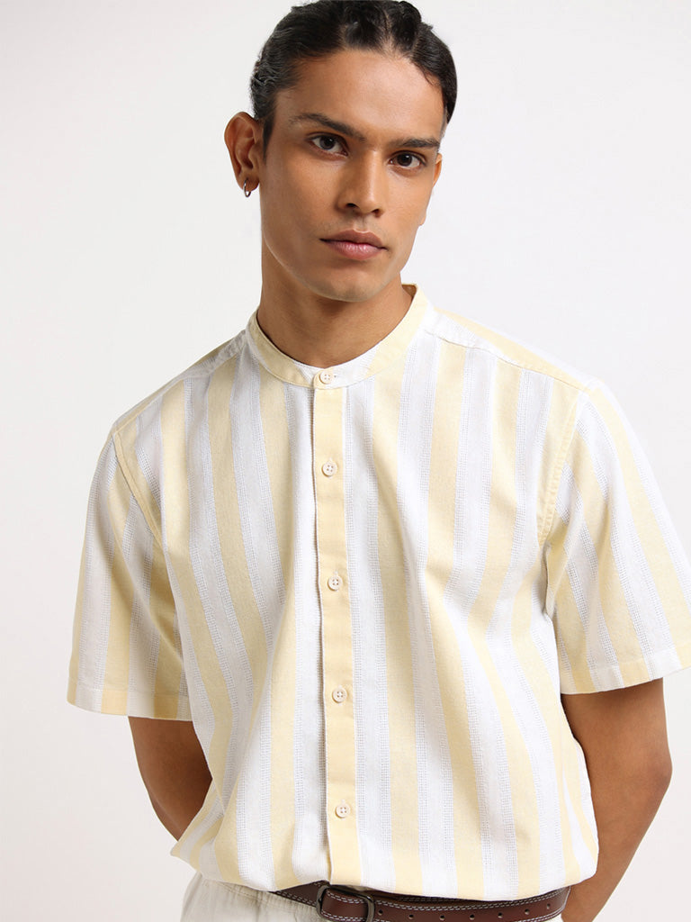 ETA Yellow Striped Grandad Cotton Resort Fit Shirt