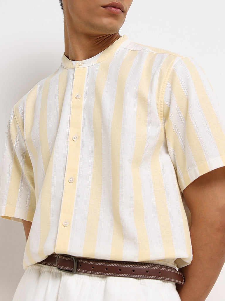 ETA Yellow Striped Grandad Cotton Resort Fit Shirt