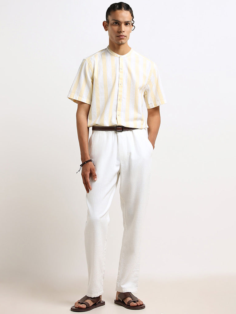 ETA Yellow Striped Grandad Cotton Resort Fit Shirt