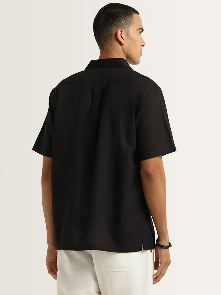 ETA Black Solid Cotton Relaxed Fit Shirt