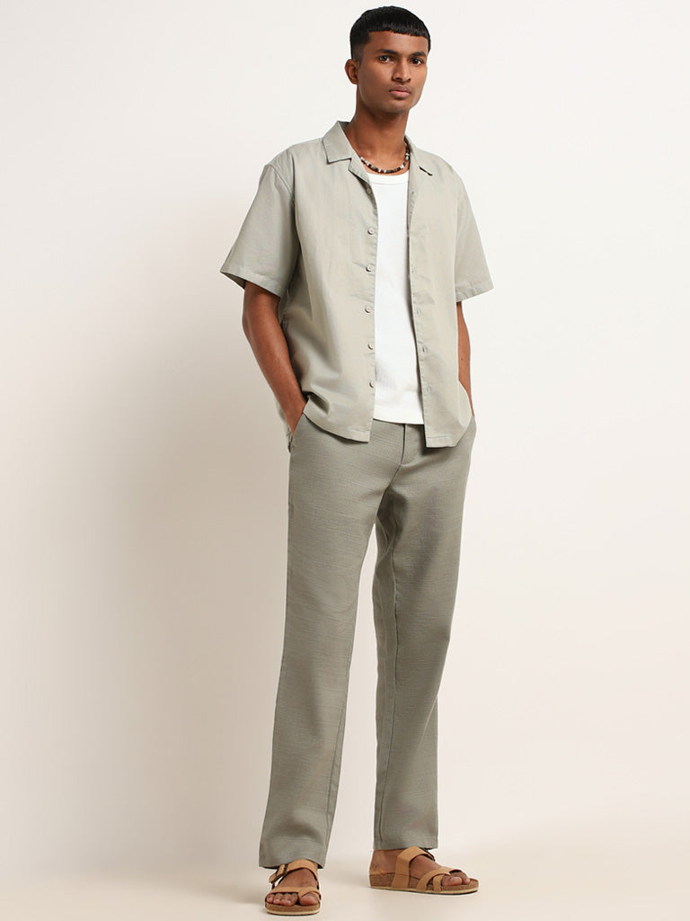 ETA Green Solid Cotton Relaxed Fit Shirt