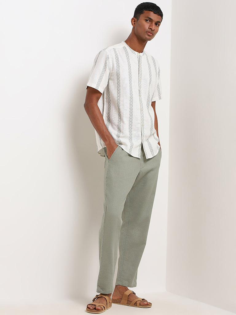 ETA Off-White Textured Grandad Cotton Resort Fit Shirt