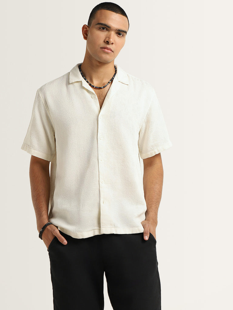 ETA Off-White Self-Patterned Cotton Relaxed Fit Shirt