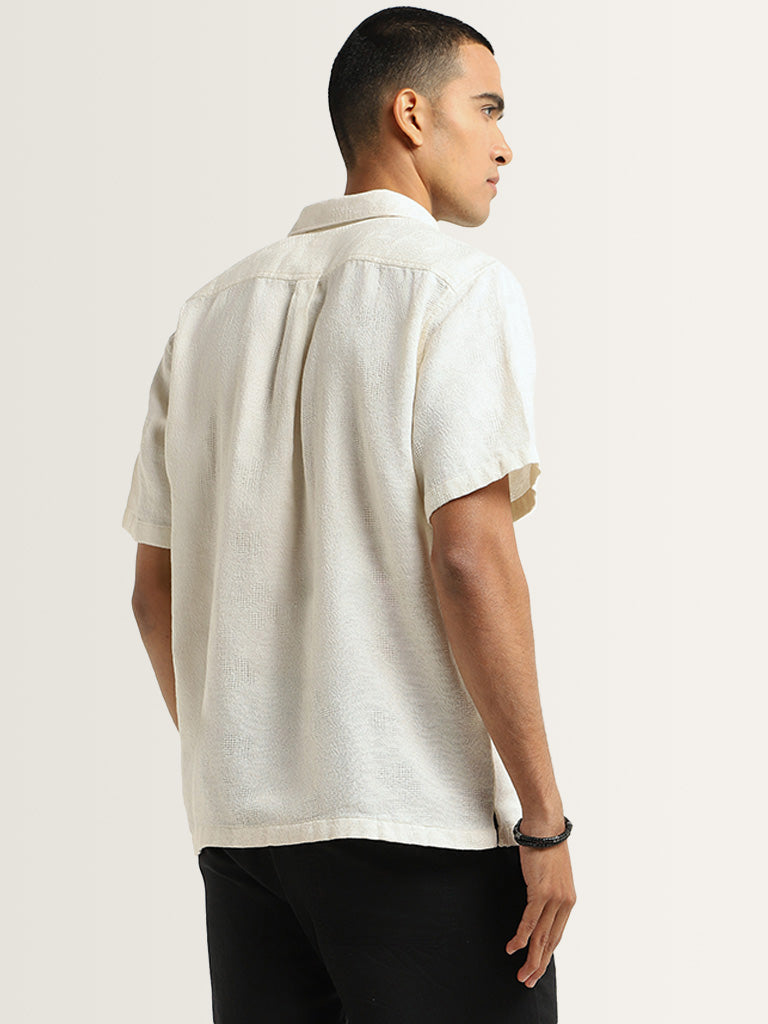 ETA Off-White Self-Patterned Cotton Relaxed Fit Shirt