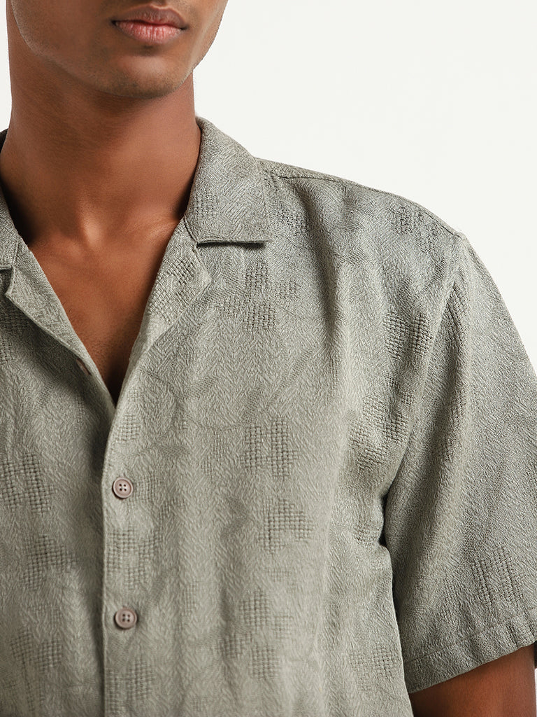 ETA Green Textured Cotton Relaxed Fit Shirt