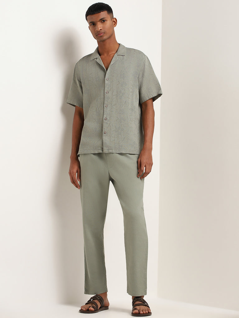 ETA Green Textured Cotton Relaxed Fit Shirt