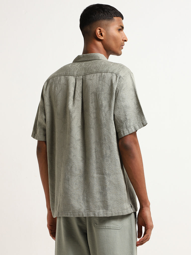 ETA Green Textured Cotton Relaxed Fit Shirt