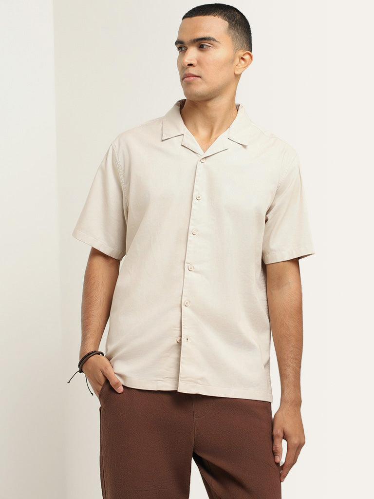 ETA Beige Cotton Relaxed Fit Shirt