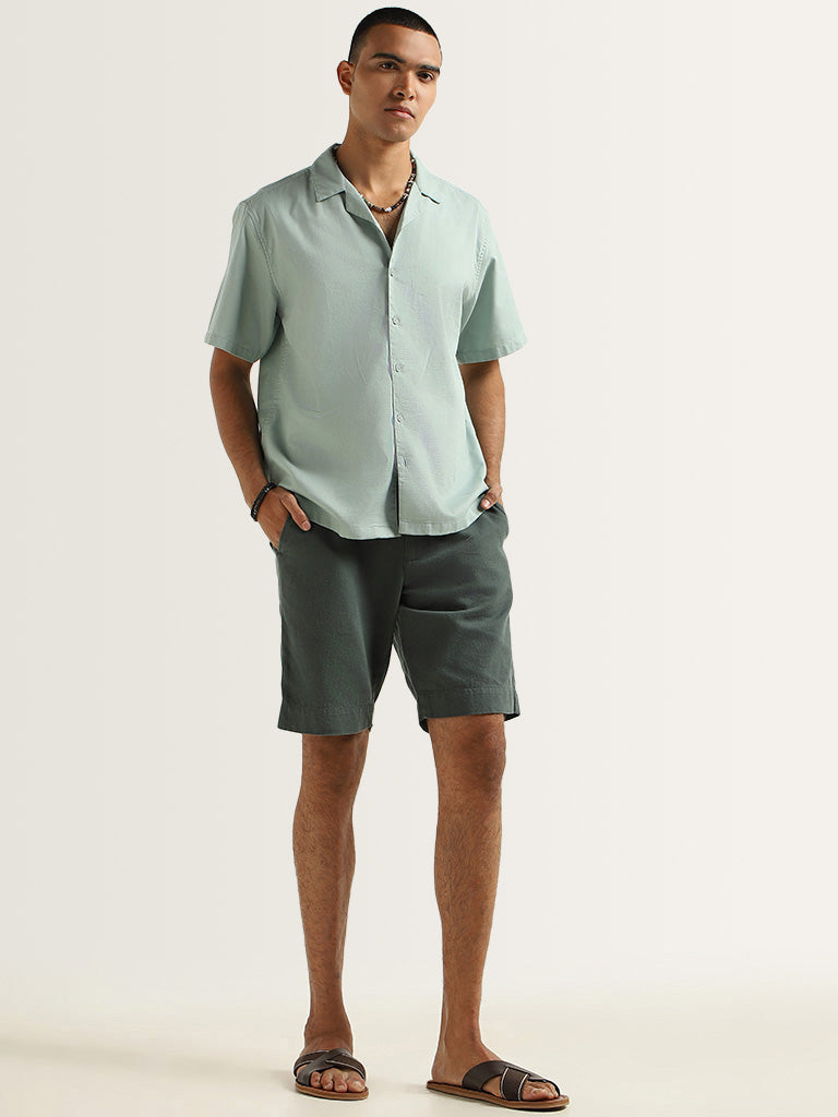 ETA Teal Plain Cotton Relaxed Fit Shirt