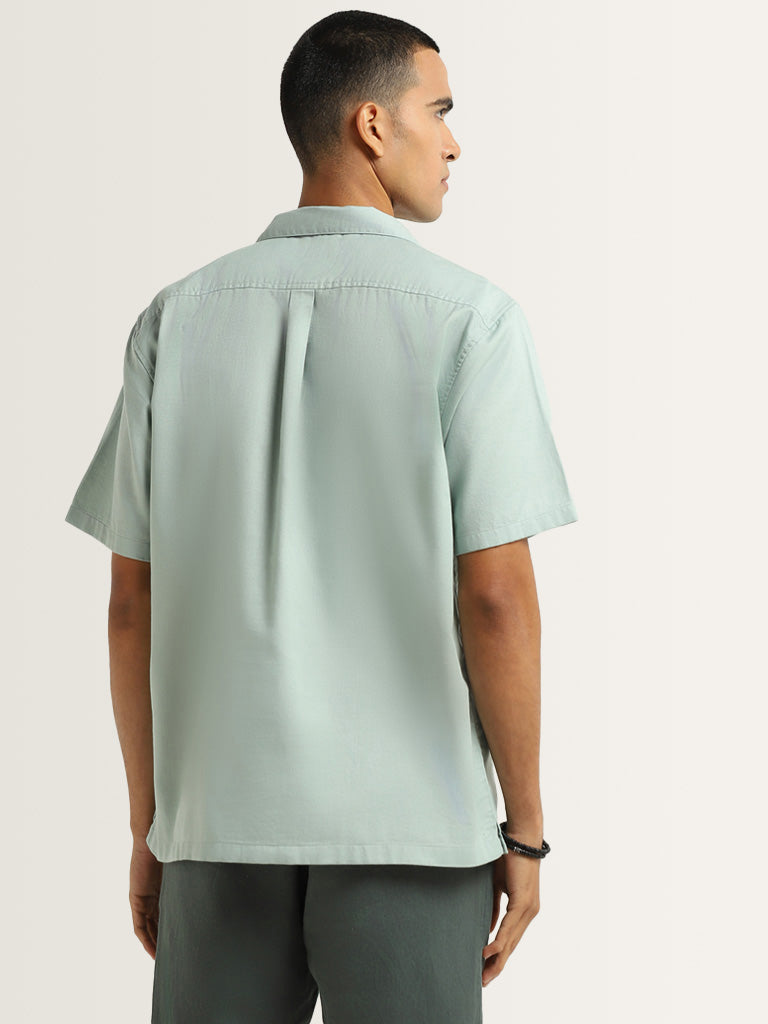 ETA Teal Plain Cotton Relaxed Fit Shirt