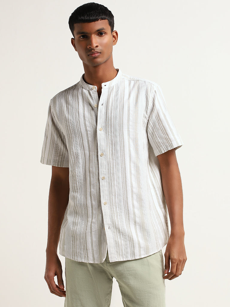 ETA Green Resort-Fit Striped Cotton Shirt