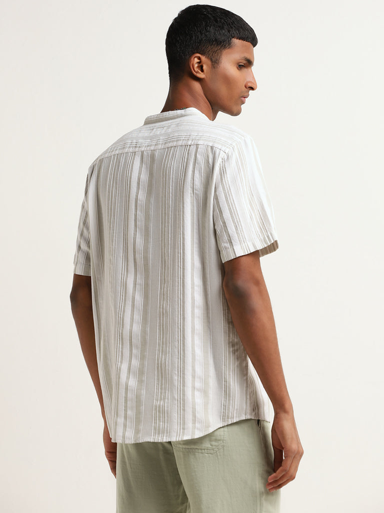 ETA Green Resort-Fit Striped Cotton Shirt