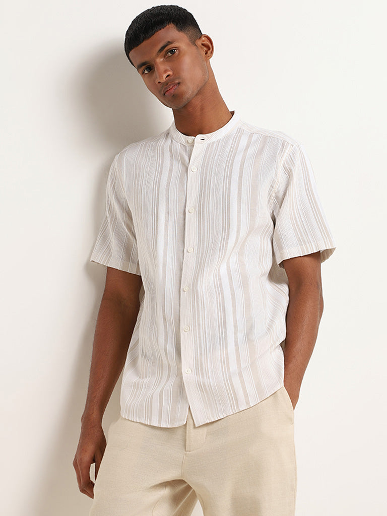 ETA Taupe Striped Resort-Fit Cotton Shirt