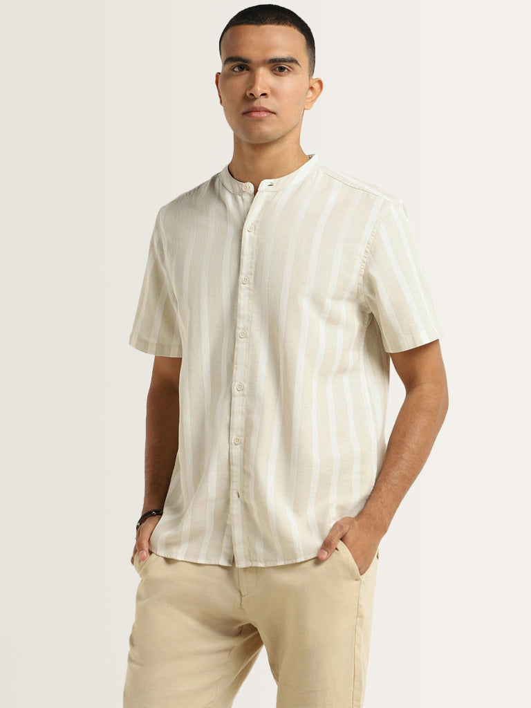 ETA Beige Striped Cotton Resort Fit Shirt