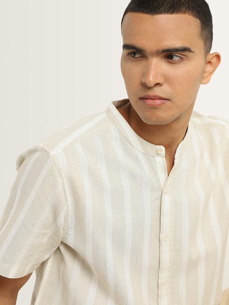 ETA Beige Striped Cotton Resort Fit Shirt