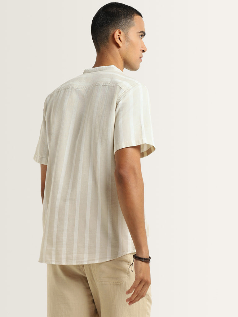 ETA Beige Striped Cotton Resort Fit Shirt