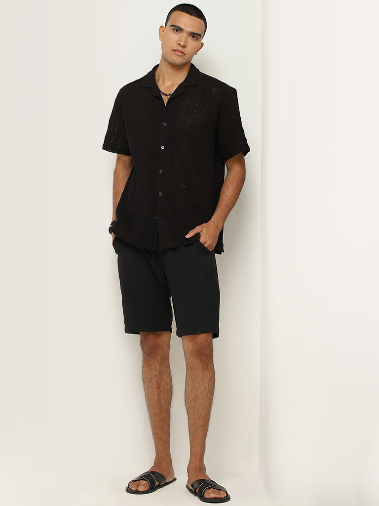 ETA Black Knitted Relaxed Fit Shirt