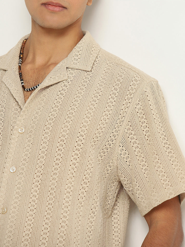 ETA Beige Knitted Relaxed Fit Shirt