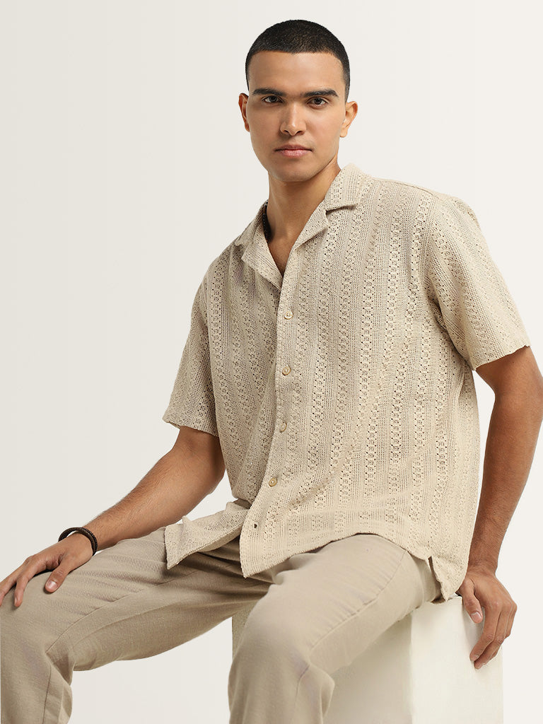 ETA Beige Knitted Relaxed Fit Shirt