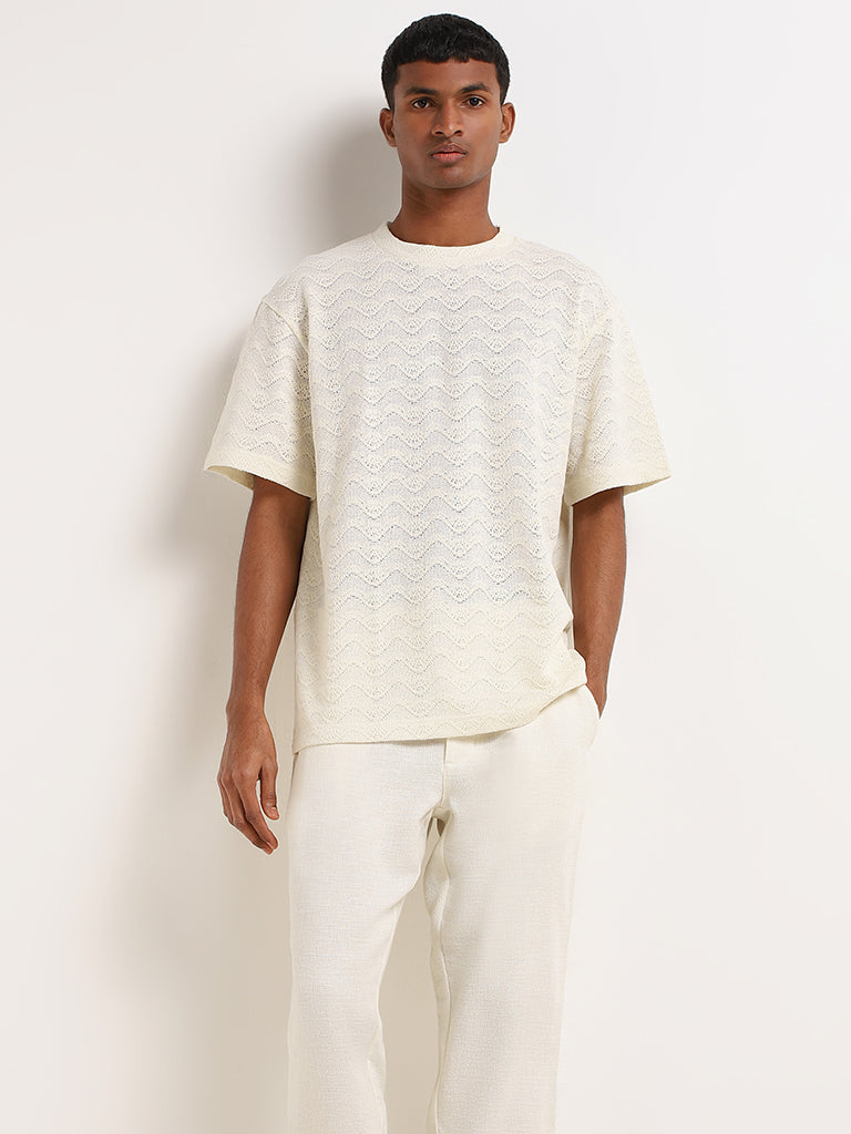 ETA Off-White Textured Cotton Blend Relaxed Fit T-Shirt