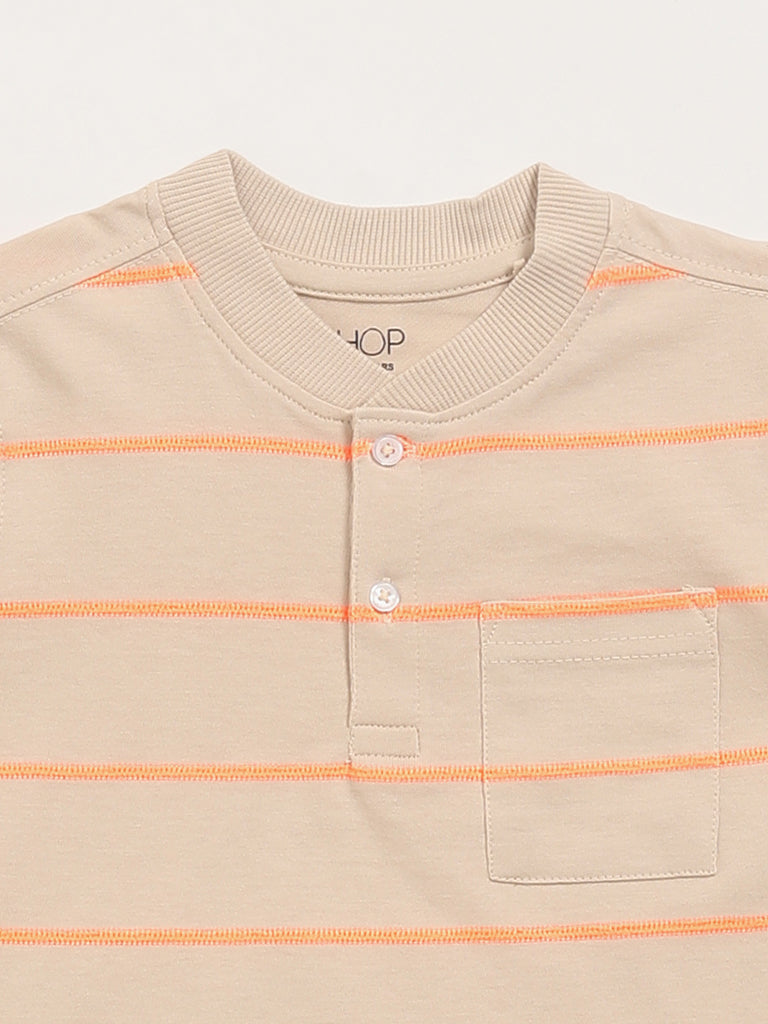 HOP Kids Beige Striped T-Shirt