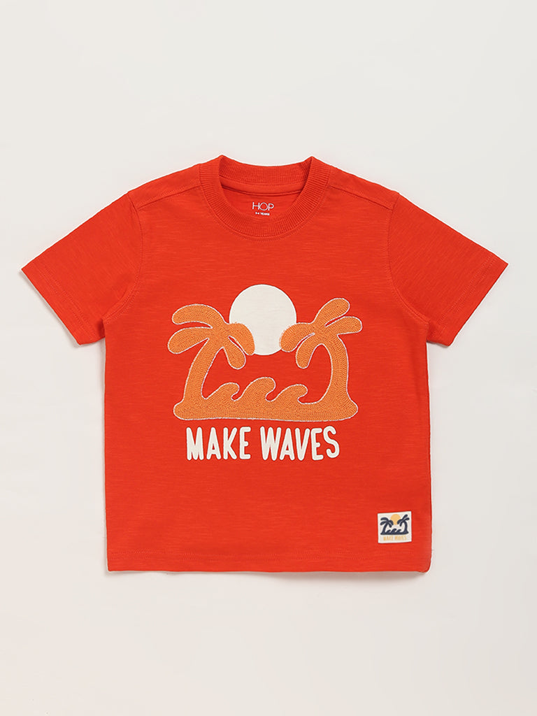 HOP Kids Orange Embroidered T-Shirt