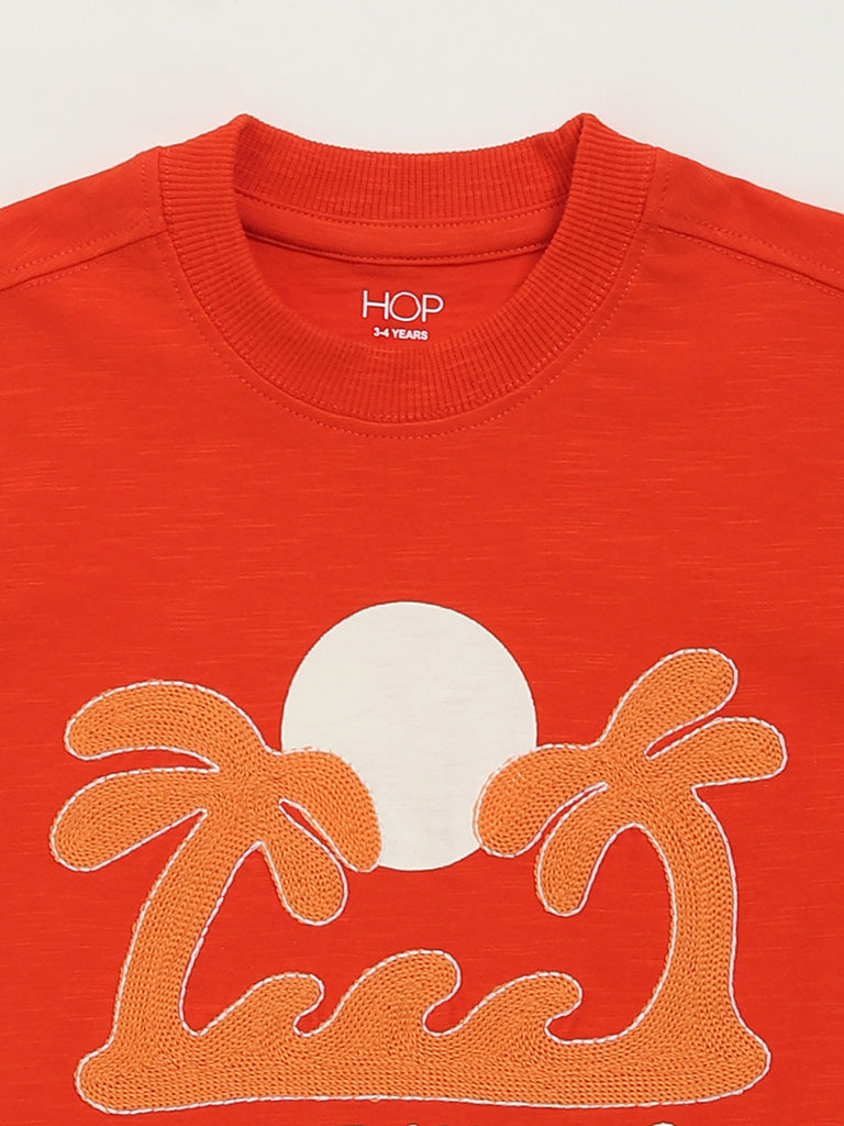 HOP Kids Orange Embroidered T-Shirt