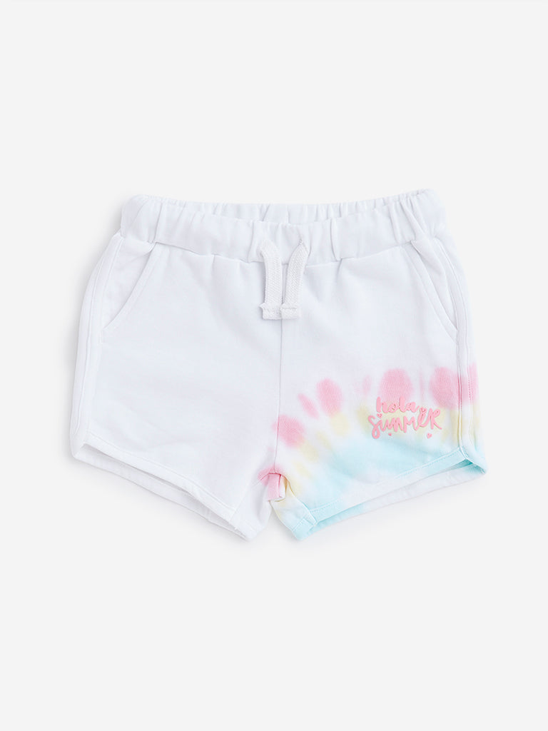 HOP Kids White Tie-Dye Printed Shorts