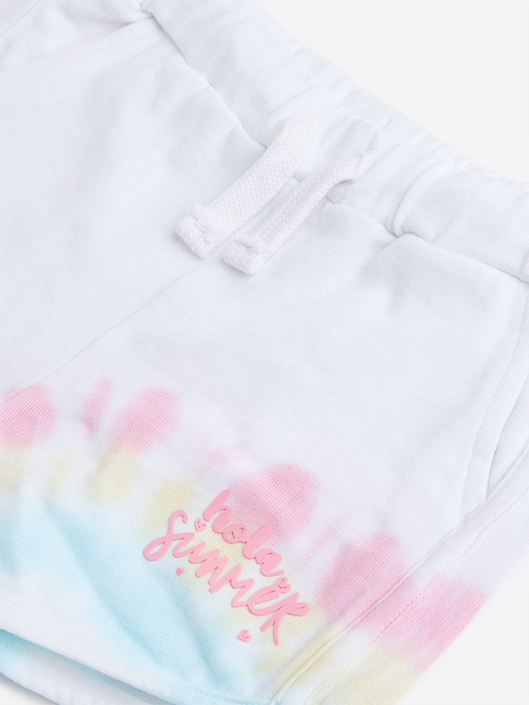 HOP Kids White Tie-Dye Printed Shorts