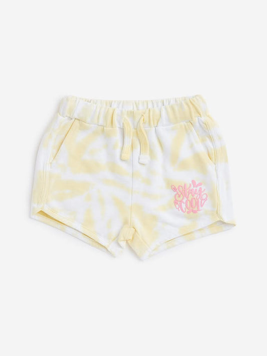 HOP Kids Yellow Tie-Dye Printed Shorts