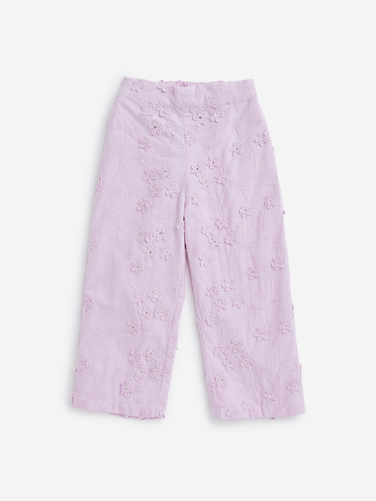 HOP Kids Lilac Floral Embroidered Pants