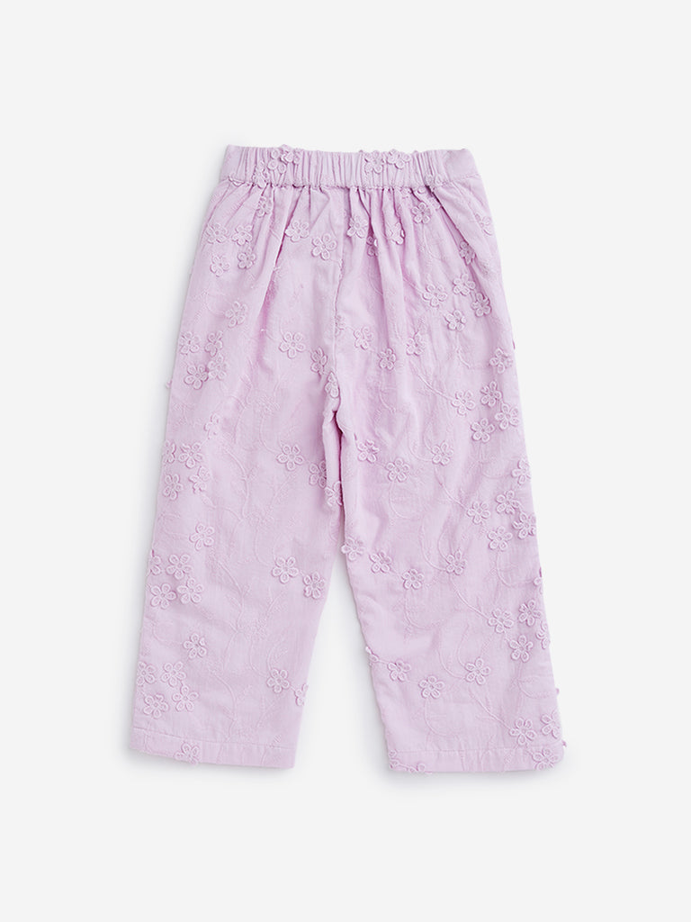 HOP Kids Lilac Floral Embroidered Pants