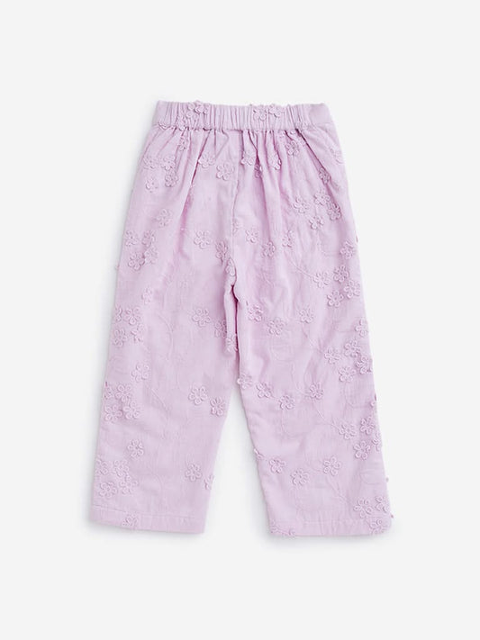 HOP Kids Lilac Floral Embroidered Pants