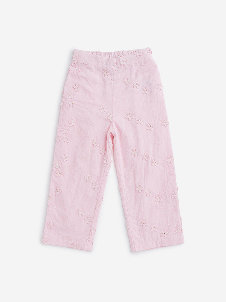 HOP Kids Pink Floral Embroidered Pants