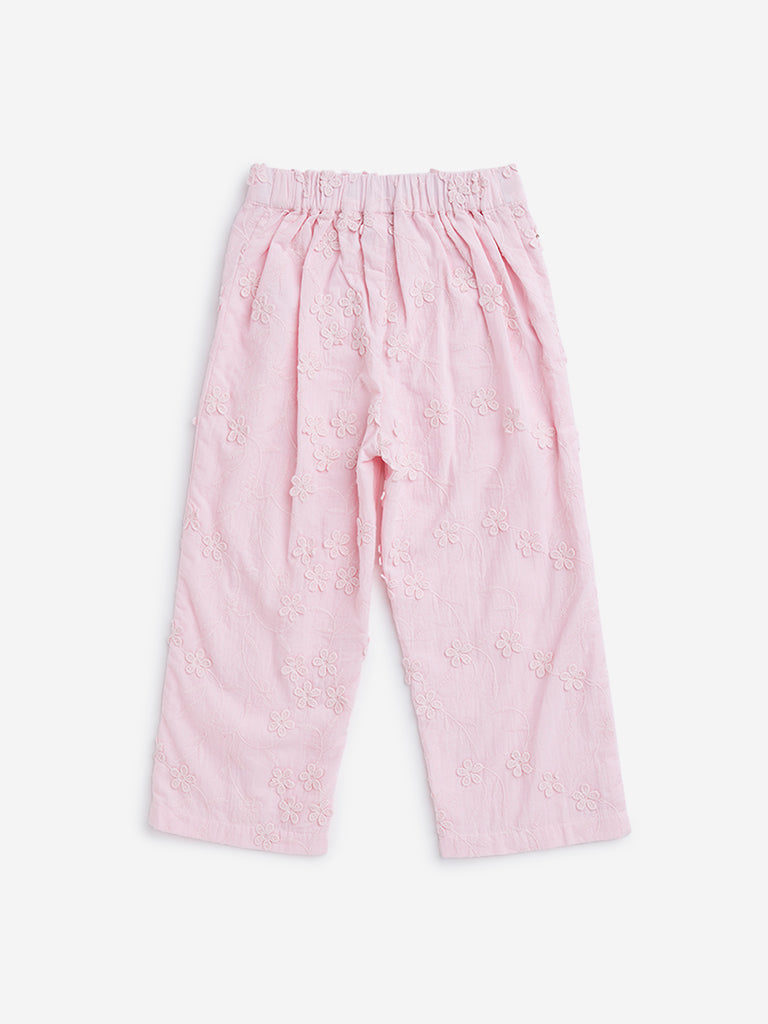 HOP Kids Pink Floral Embroidered Pants