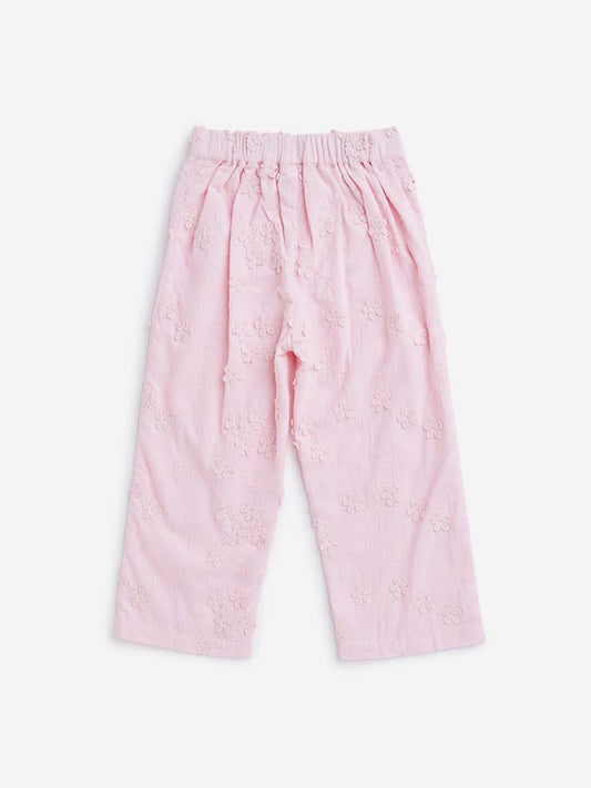 HOP Kids Pink Floral Embroidered Pants