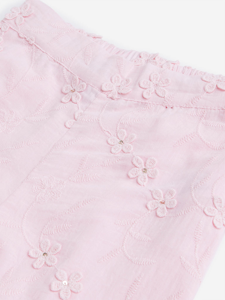 HOP Kids Pink Floral Embroidered Pants