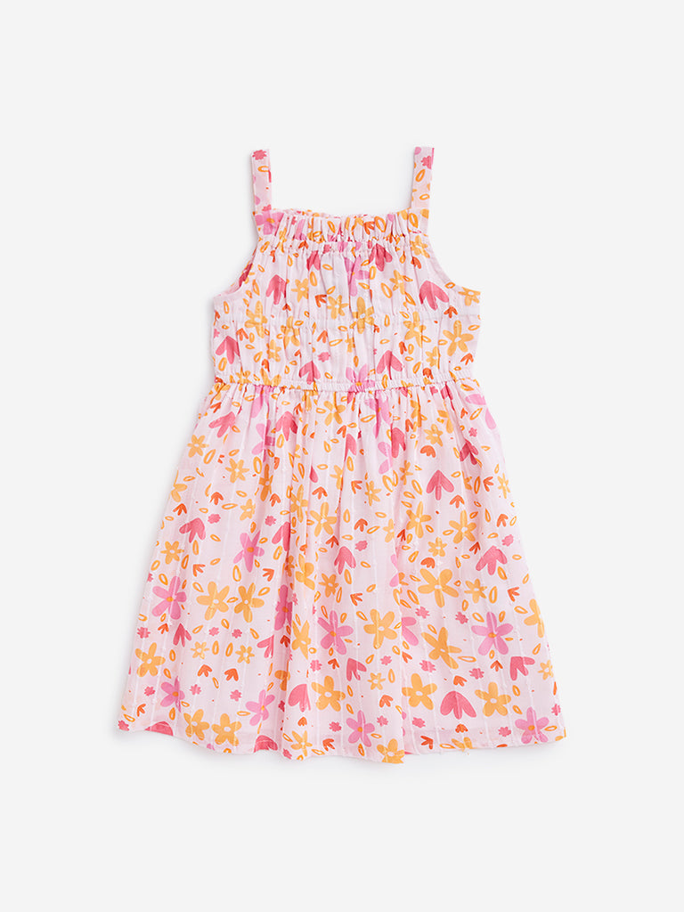 HOP Kids Light Pink Ditsy Floral Smocked Dress