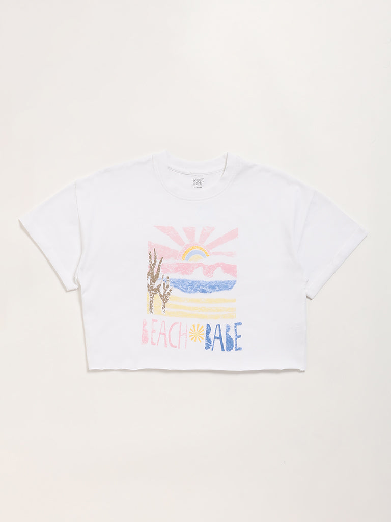 Y&F Kids White Crop T-Shirt