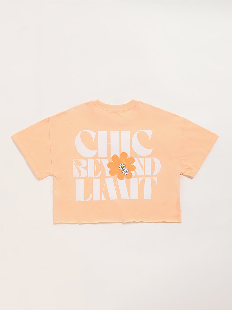 Y&F Kids Orange Printed Crop T-Shirt