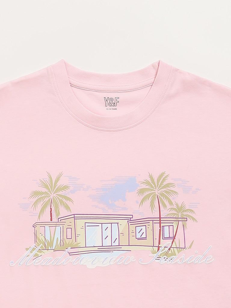 Y&F Kids Pink Printed Crop T-Shirt