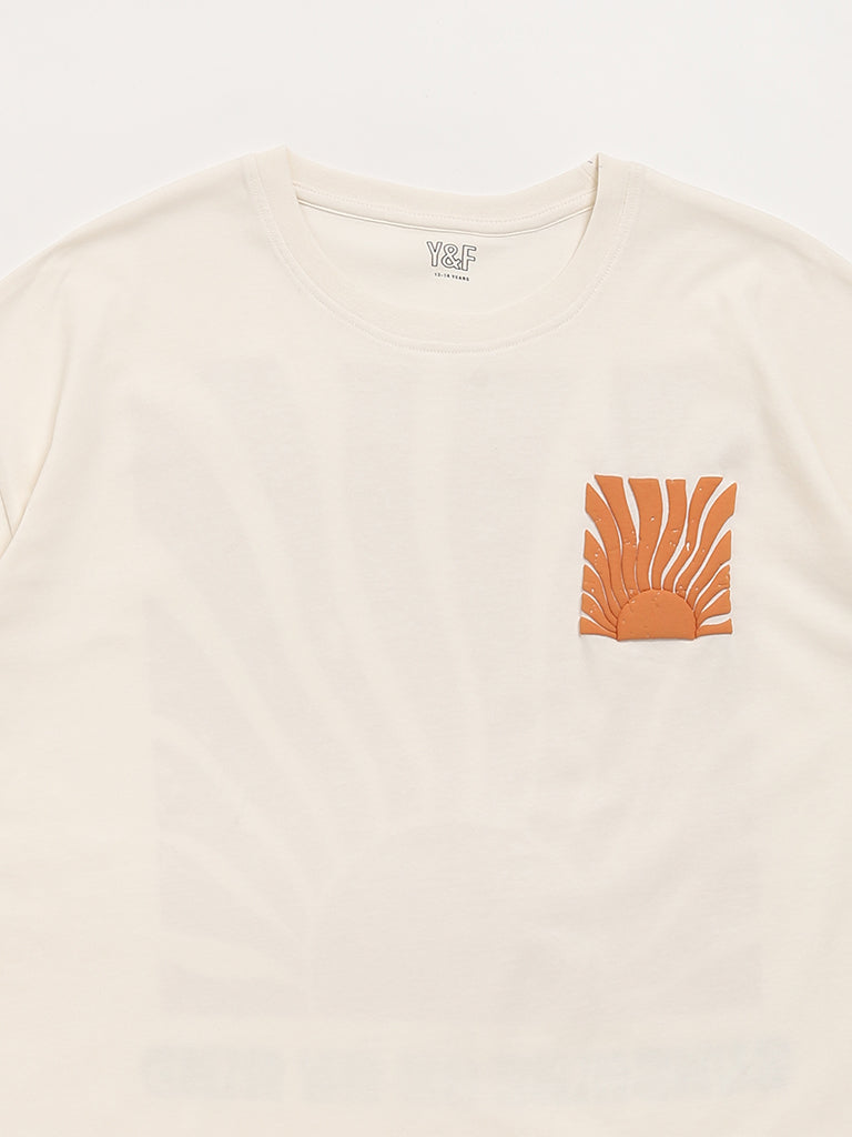 Y&F Kids Off-White Printed T-Shirt