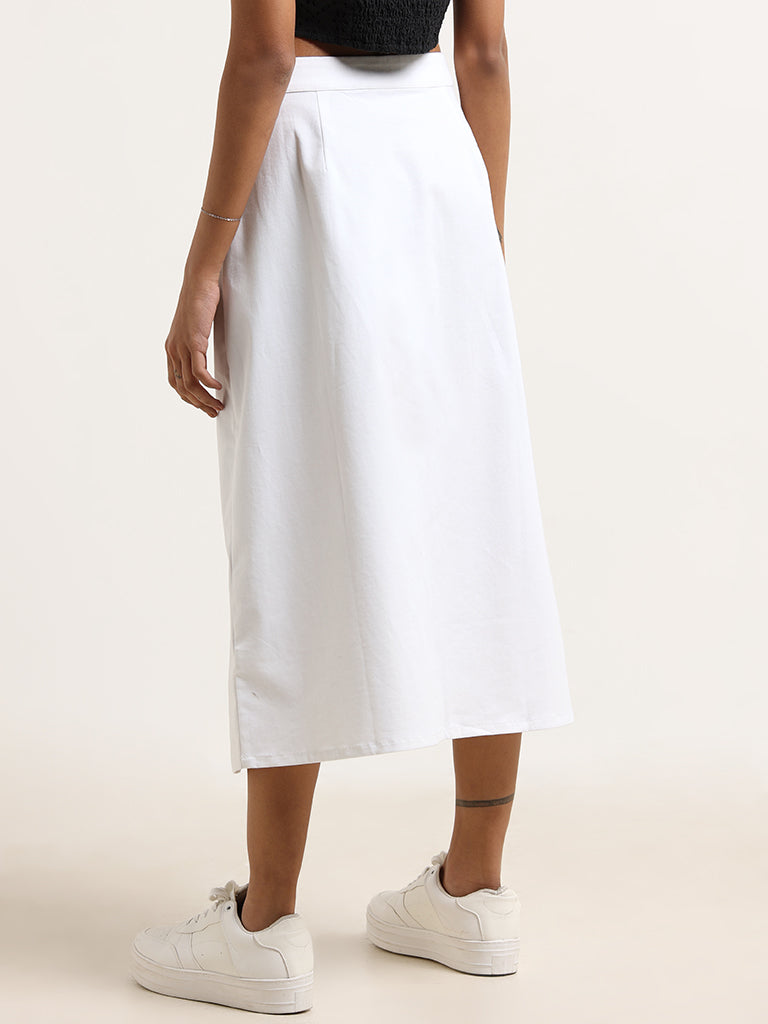 Bombay Paisley White Cotton Button-Down Skirt