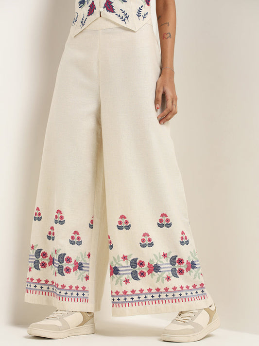 Bombay Paisley White Printed Palazzos