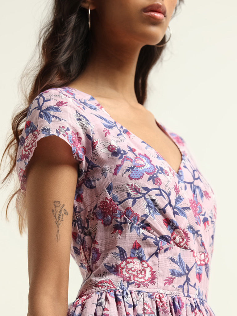 Bombay Paisley Lilac Cap Sleeved Cotton Dress